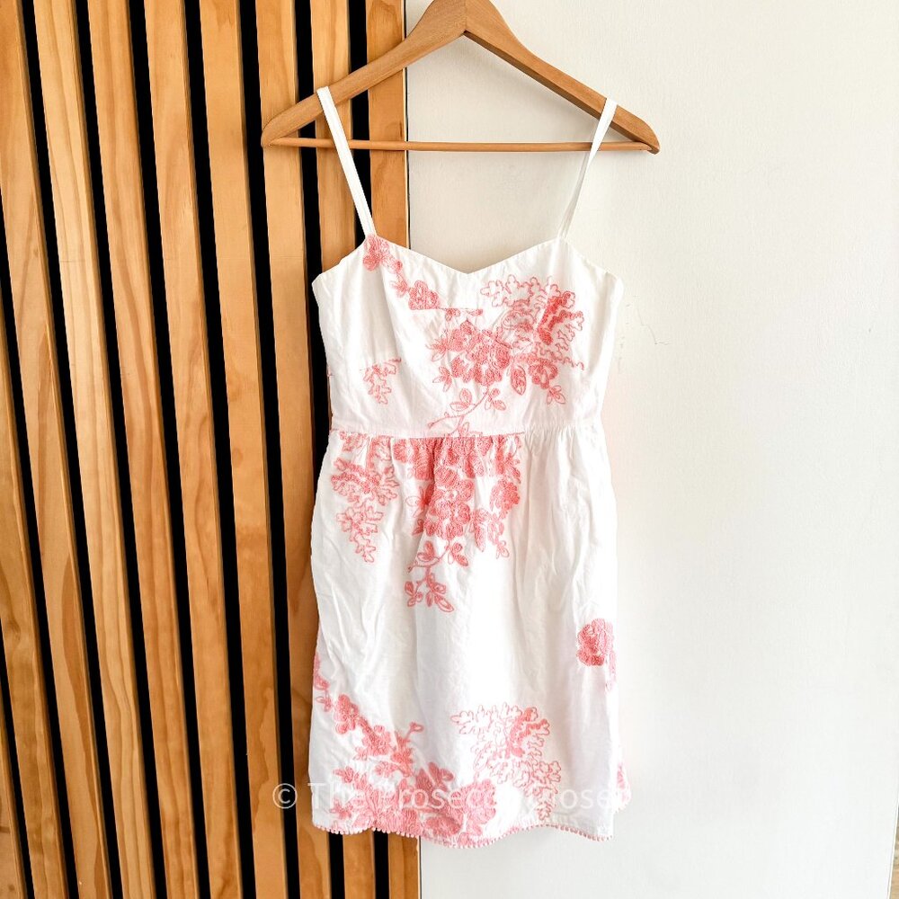 JCrew White and Pink Floral Embroidered Mini Sleeveless Dress 2010s (0)